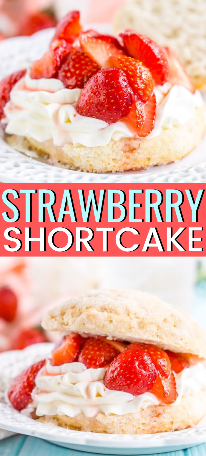 This Easy Strawberry Shortcake recipe is made with fresh strawberries, homemade whipped cream, and a delicious sugar biscuit for a classic summer dessert! via @sugarandsoulco