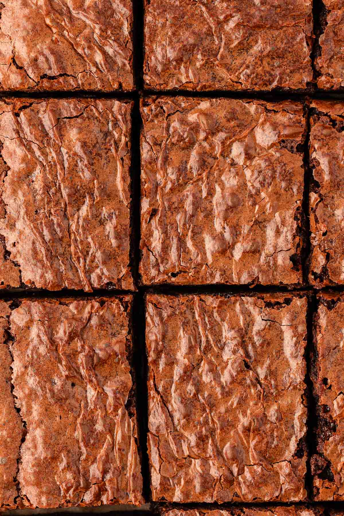 Overhead close up photo of sliced brownies.