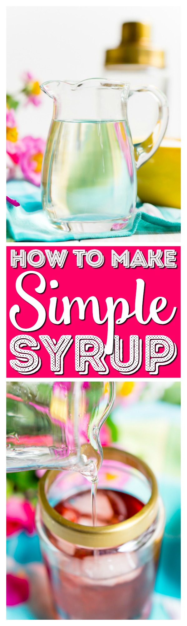 How To Make Simple Syrup at home in minutes with just water and sugar on the stove top. This syrup is the perfect way to sweeten cold drinks. via @sugarandsoulco