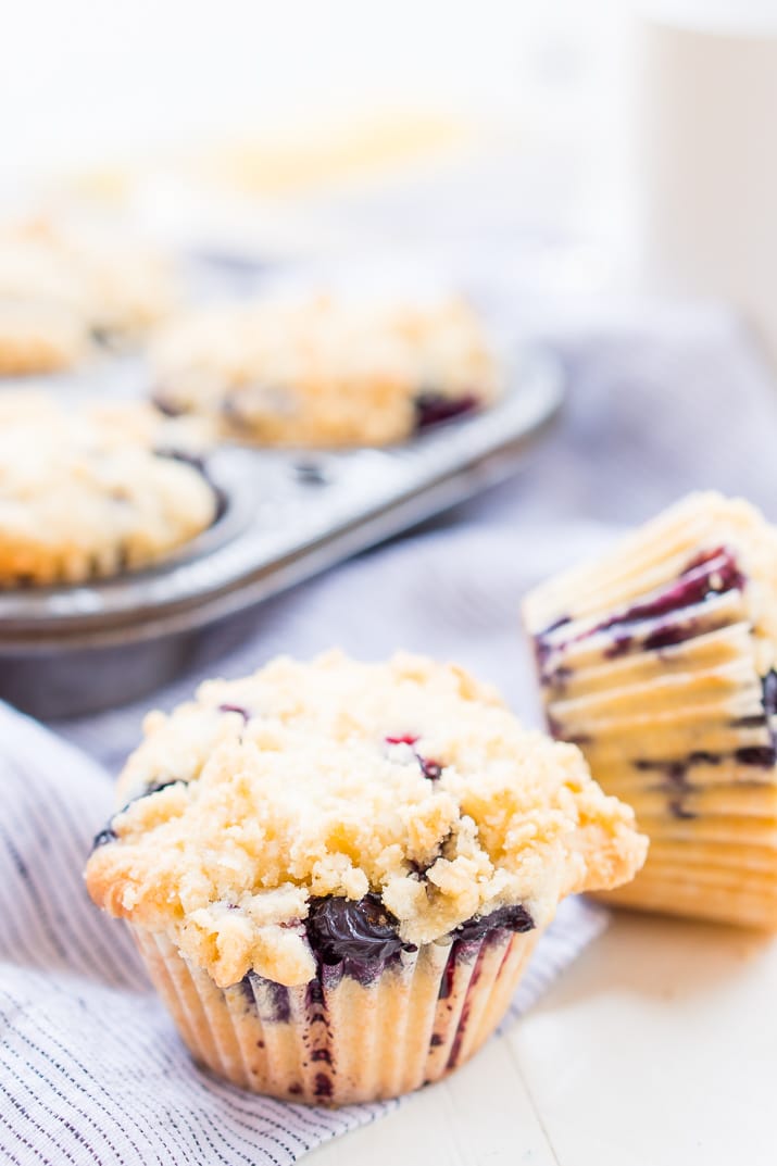 Blueberry Muffins are made with tangy buttermilk and delicious blueberries for a yummy breakfast muffin topped with a sugary butter crumble.