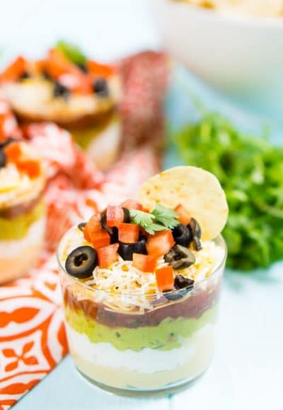 This Lightened Up 7 Layer Dip is loaded with delicious flavors and textures that make it the perfect party dip! Plus it's super easy to make!