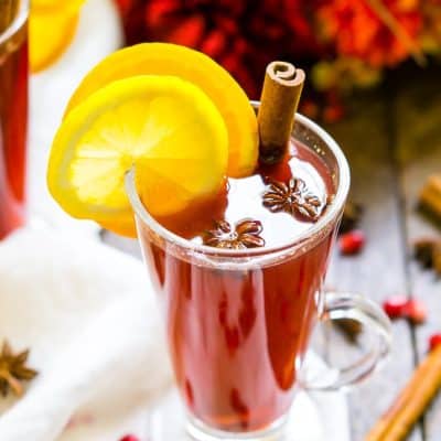 This Pomegranate Cider is an instant fall favorite! A cozy, hot drink that's loaded with spices, citrus, and delicious pomegranate. Add rum or whiskey to turn it into a cocktail!
