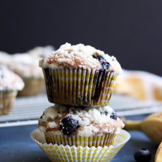 These delicious Banana Blueberry Whole Wheat Muffins are great for on the go breakfast, yet taste like a decadent dessert.