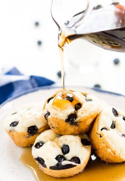 Blueberry Pancake Muffins are a simple, portable, 4-ingredient breakfast or snack both you and your kids will love. Perfect for those crazy school mornings or weekends on the go or you can enjoy them at home with butter and maple syrup!