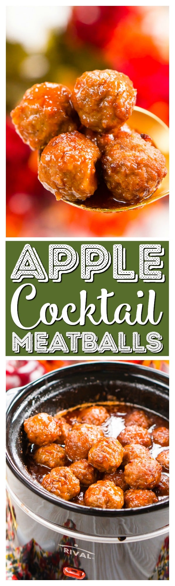 These Apple Cocktail Meatballs are an easy party food appetizer that's made in the slow cooker and loaded with flavors that will tantalize your taste buds! via @sugarandsoulco