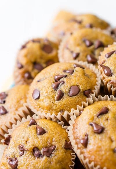 These Pumpkin Muffins are loaded with chocolate chips and spices for a fall breakfast, treat, or snack the whole family will love!