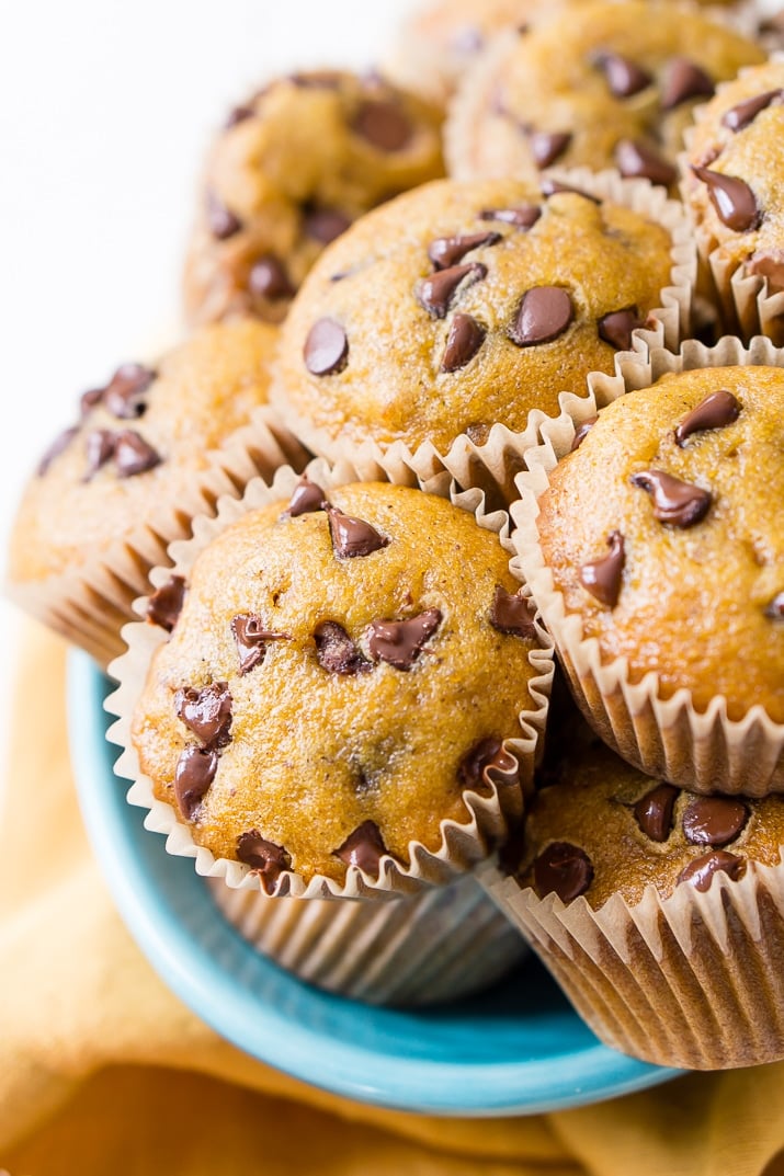 These Pumpkin Muffins are loaded with chocolate chips and spices for a fall breakfast, treat, or snack the whole family will love!