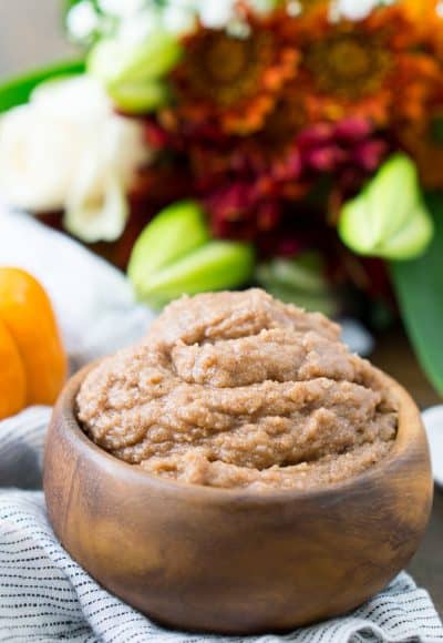 This Pumpkin Spice Sugar Scrub is an easy DIY beauty recipe that will have your skin feeling soft and smelling seasonal! Made with coconut oil, sugar, and spices!