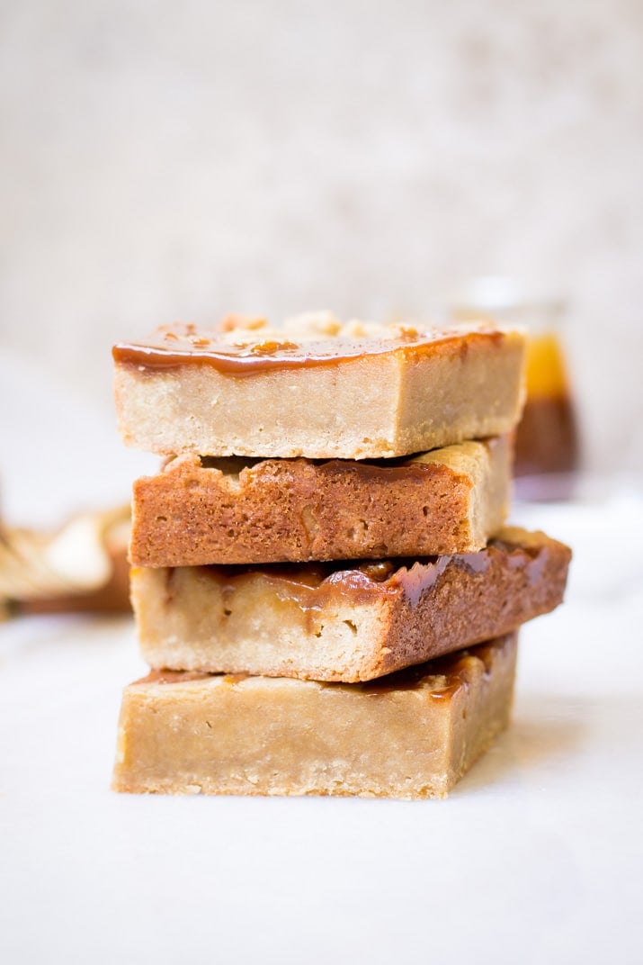 These Easy Salted Caramel Blondies, with layers of sweet vanilla and rich salted caramel flavor, are the epitome of decadence and the perfect dessert to make as we transition into fall!