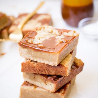 These Easy Salted Caramel Blondies, with layers of sweet vanilla and rich salted caramel flavor, are the epitome of decadence and the perfect dessert to make as we transition into fall!