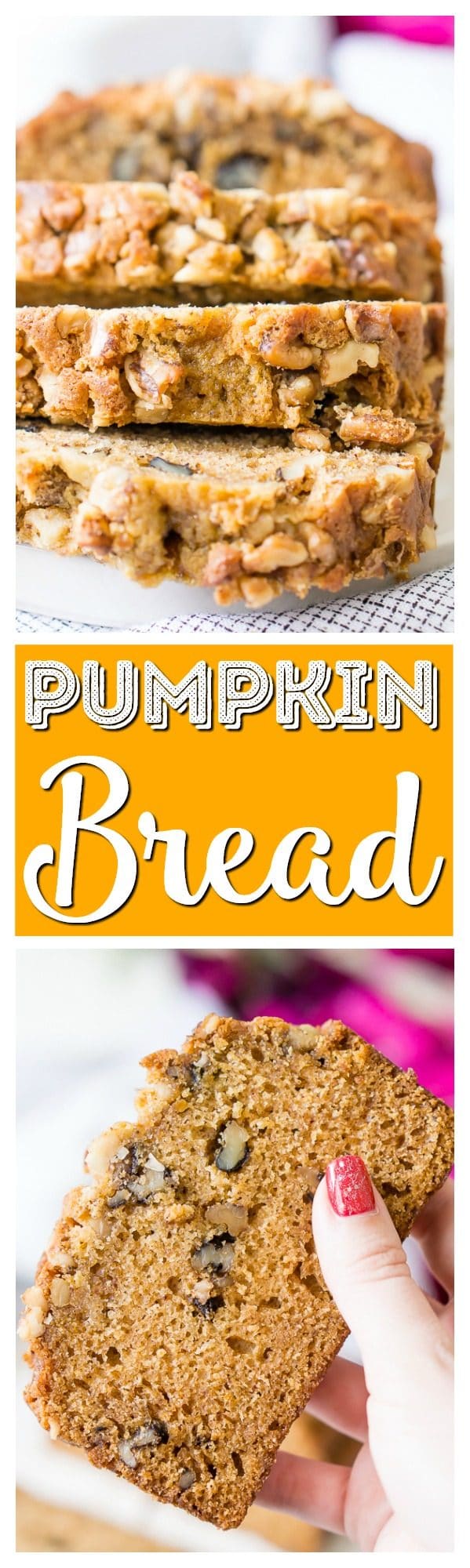 This Spiced Pumpkin Bread Recipe is loaded with amazing spices and chopped walnuts, it's the perfect quick bread for fall!