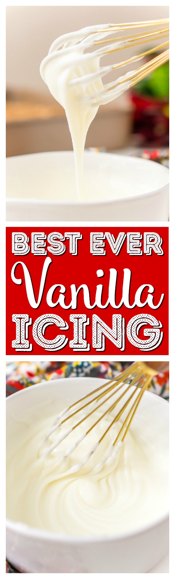 This really is the best homemade vanilla icing recipe! It's perfect for slathering on cinnamon rolls and drizzling over cakes and cookies! via @sugarandsoulco