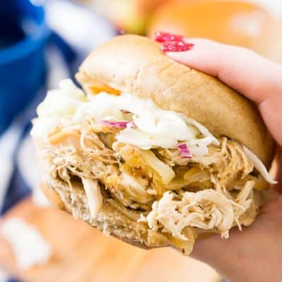  This Apple Cider Pulled Chicken is Weight Watchers approved and so easy to make! You can turn it into sandwiches, tacos, sliders, or serve it over rice!
