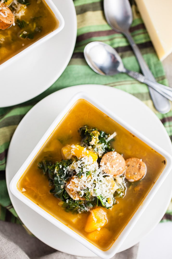 Crockpot Butternut Squash, Sausage, and Kale Soup