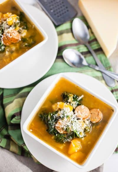 Crockpot Butternut Squash, Sausage, and Kale Soup