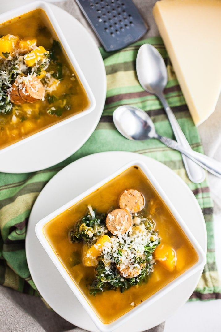 Crockpot Butternut Squash, Sausage, and Kale Soup Recipe