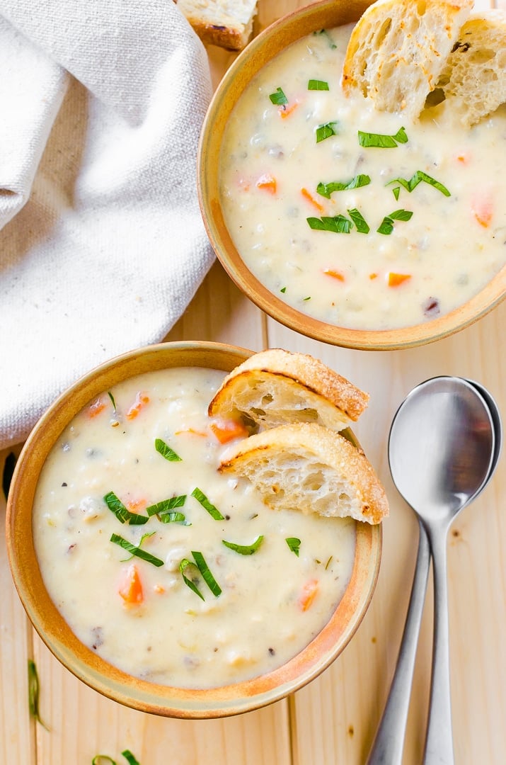 Creamy Wild Rice Soup is the perfect slow cooker soup for cold winter nights.