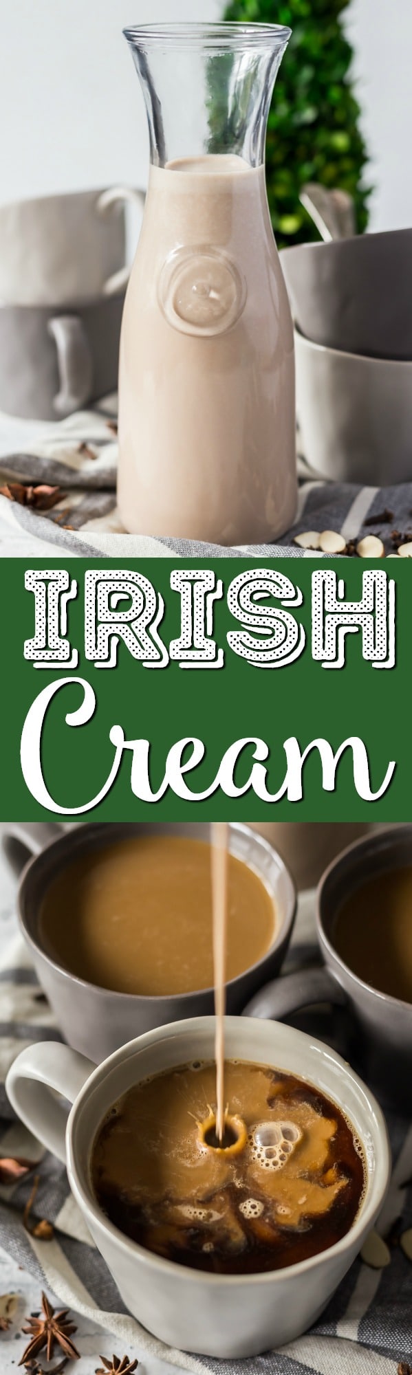 This Homemade Irish Cream Recipe is way better than the store-bought version, delicious notes of coffee, coconut, almond, chocolate, and loaded with Irish Whiskey and cream. via @sugarandsoulco