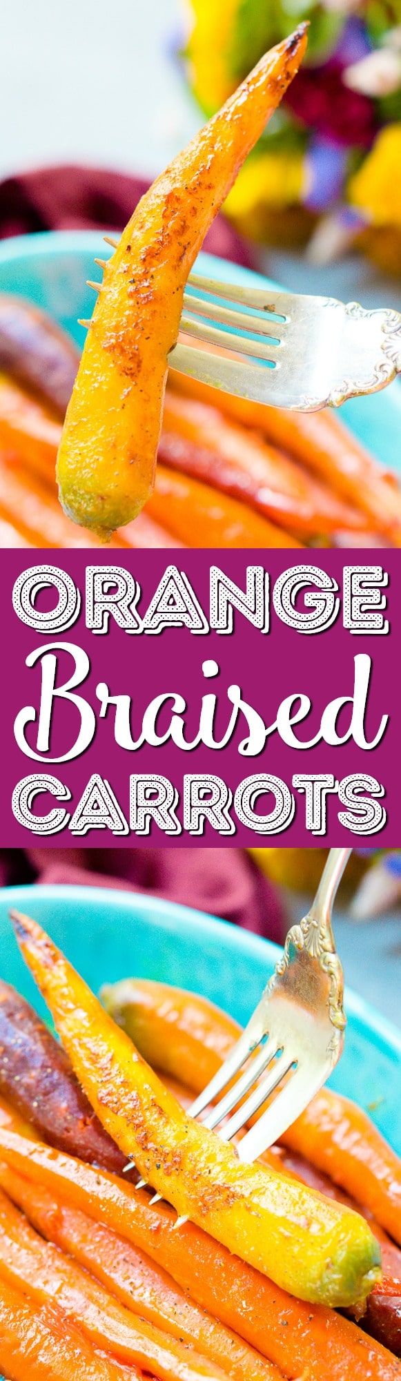 These Orange Braised Carrots are bound to be a highlight on your dinner table! Made with fresh-squeezed orange juice, butter, shallots, black pepper, and turmeric, this is one delicious side dish recipe! via @sugarandsoulco