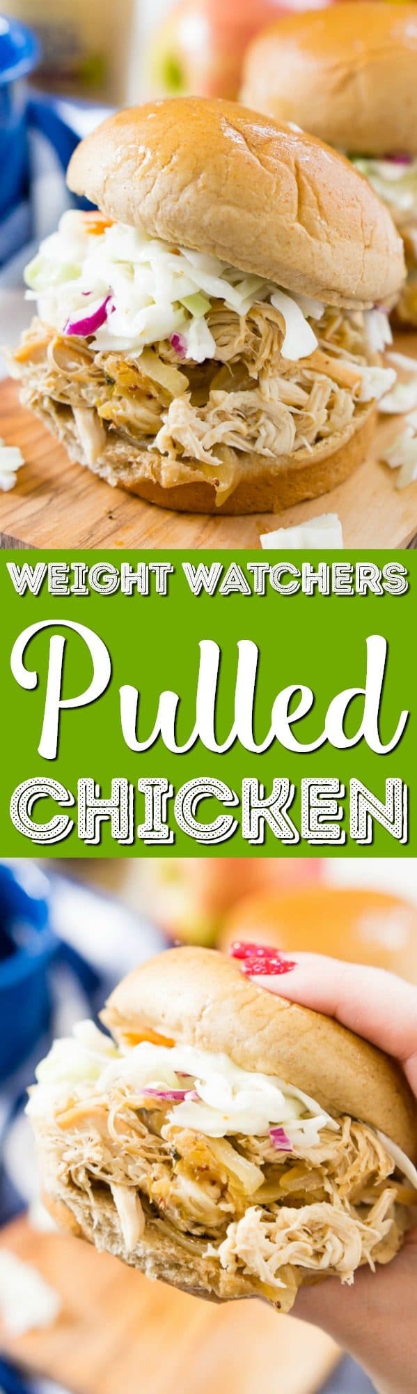 This Apple Cider Pulled Chicken is Weight Watchers approved and so easy to make! You can turn it into sandwiches, tacos, sliders, or serve it over rice!