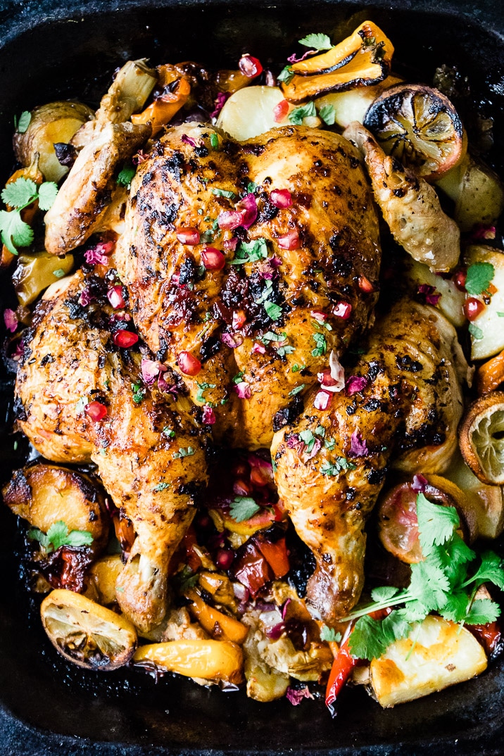 This spicy and aromatic Harissa chicken tray bake is a simple yet impressive dinner that will become a new family classic. Crispy golden skinned chicken, smothered with spicy Harissa paste and roasted on top of seasonal vegetables.