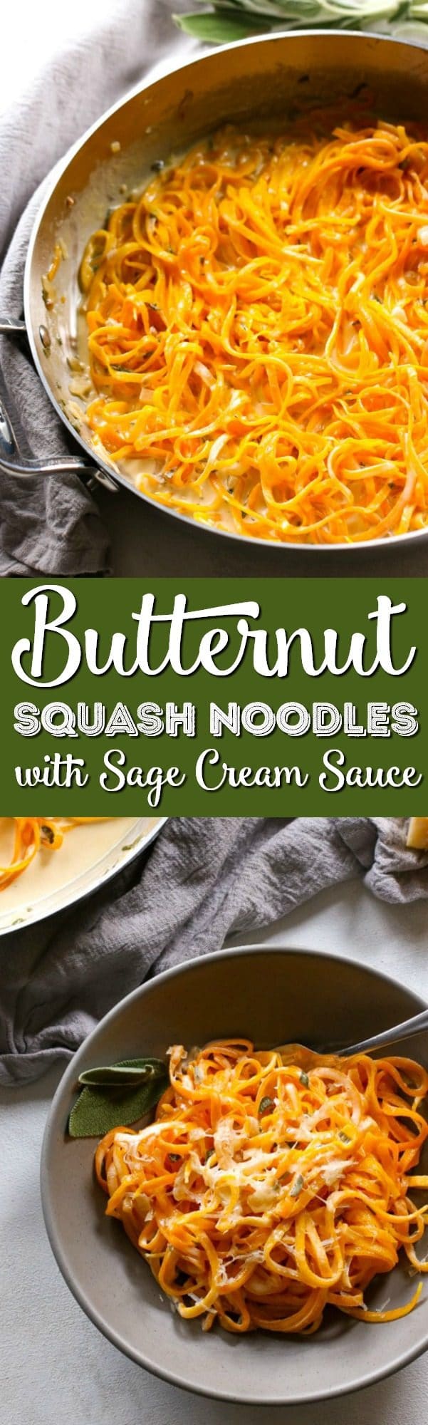 These Butternut Squash Noodles with Sage Cream Sauce are creamy, crunchy, and earthy! It's a super versatile meal - Add a protein of your choice, eat it as a side, or keep it vegetarian.