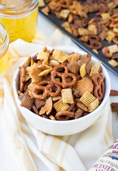 Crunchy, buttery and full of flavor this easy crunchy party mix is the perfect snack for holiday entertaining!