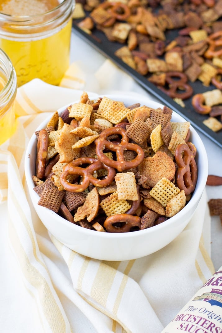 Crunchy, buttery and full of flavor this easy crunchy party mix is the perfect snack for holiday entertaining!