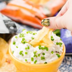 This French Onion Dip is an easy and delicious appetizer recipe, serve it with chips for an instant party favorite!