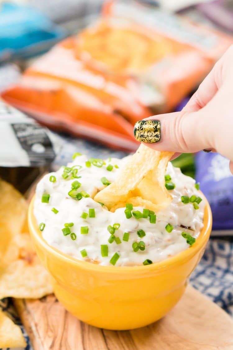 This French Onion Dip is an easy and delicious appetizer recipe, serve it with chips for an instant party favorite!