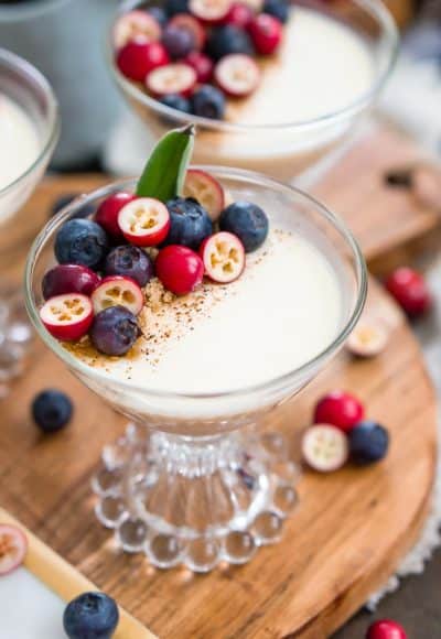 This Maple Panna Cotta is a light and creamy fall dessert that's simple to make and impressive to serve holiday dinner guests!