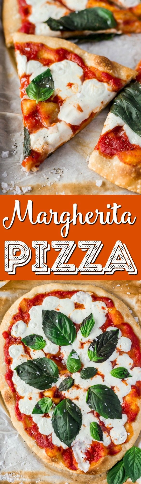 A Classic Margherita Pizza made with delicious dough, olive oil, crushed tomatoes, garlic, mozzarella, and basil always hits the spot when you need a quick and easy dinner recipe!