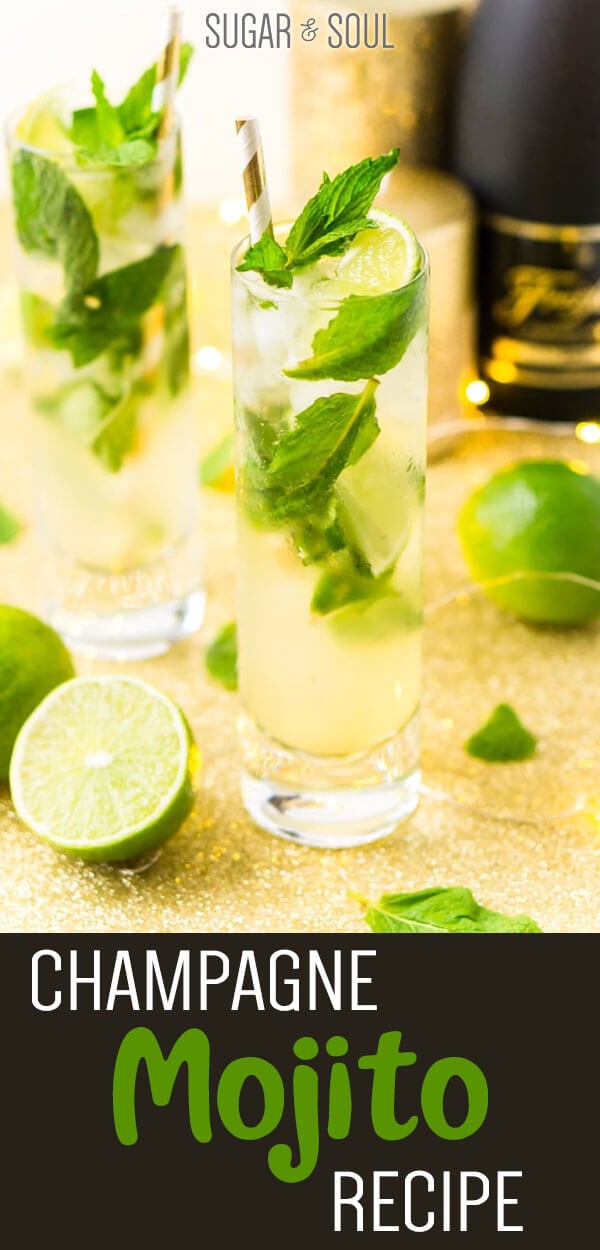 This Champagne Mojito Recipe is a bubbly twist on the classic cocktail making it perfect for parties and celebrations. Made with fresh limes, mint, simple syrup, rum, and champagne, everyone will love this zesty and refreshing cocktail!