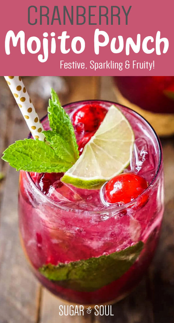 This Cranberry Mojito Punch is a festive, sparkling, and fruity large-batch cocktail that's sure to have everyone dancing the night away at your holiday party!