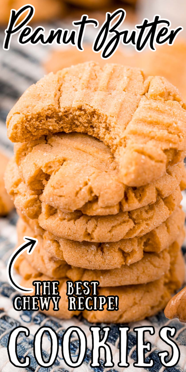 These Peanut Butter Cookies are the classic cookie you all know and love with a secret ingredient that leaves them extra chewy and delicious! via @sugarandsoulco