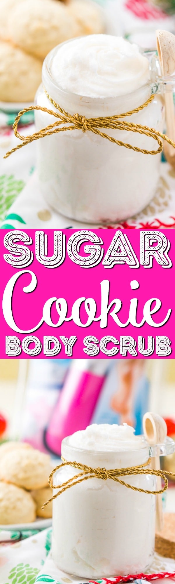 This Sugar Cookie Body Scrub is made with sugar, coconut oil, fragrance oil, you'll love how easily this 3-ingredient DIY gift comes together! via @sugarandsoulco