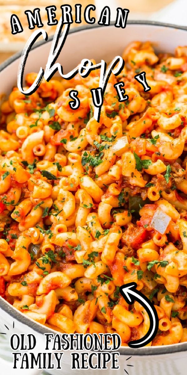 American Chop Suey is a delicious and easy dinner recipe made with ground beef, tomato, onion, green pepper, macaroni, and spices.  via @sugarandsoulco