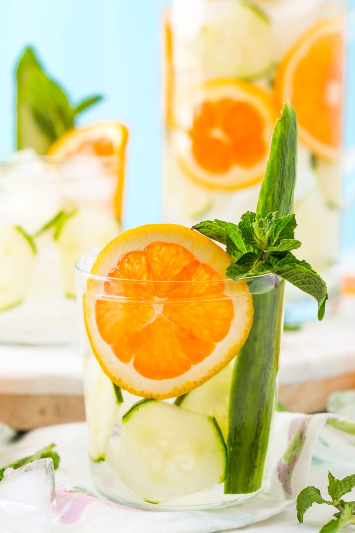 This Cucumber Water is perfect for those who love infused waters. This spa water is laced with the natural flavors of zesty oranges, cool mint, and calming cucumbers. 