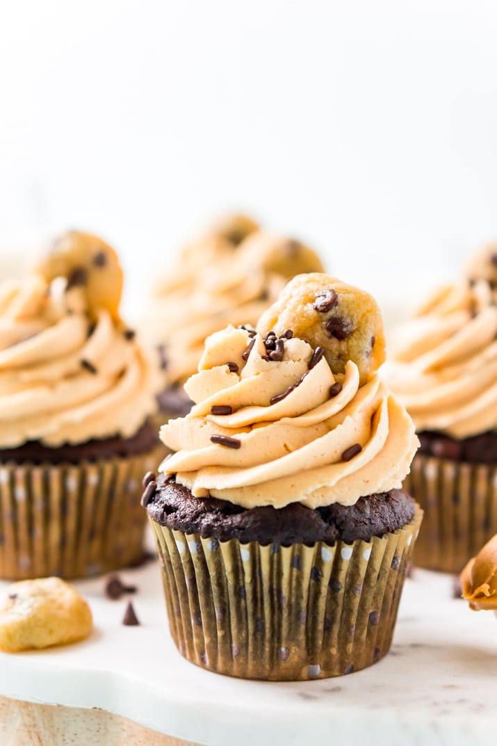 Peanut Butter Chocolate Chip Cookie Dough Cupcakes
