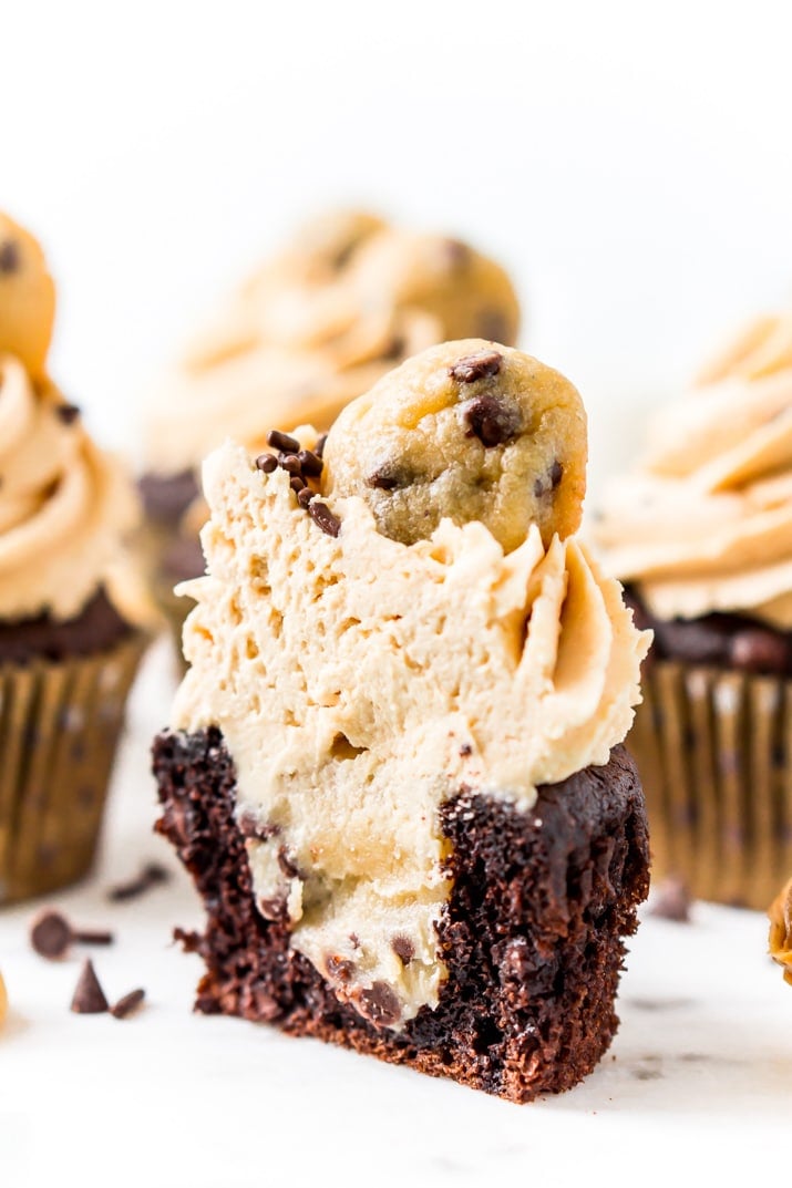 Cookie Dough Stuffed Cupcakes with Peanut Butter Frosting