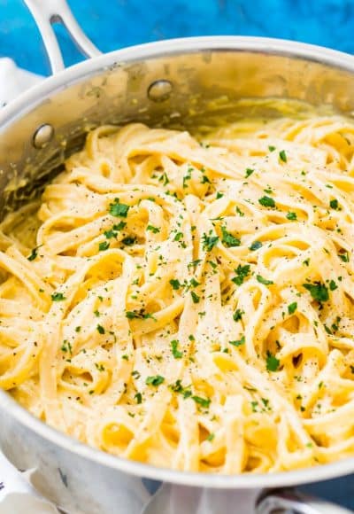 This is the Best Alfredo Sauce Recipe! It's a homemade copycat version of the famous Princess Cruises Alfredo Sauce made with heavy cream, butter, Parmesan cheese, and a secret ingredient that makes this simple sauce super rich and creamy! It only takes 10 minutes to make!