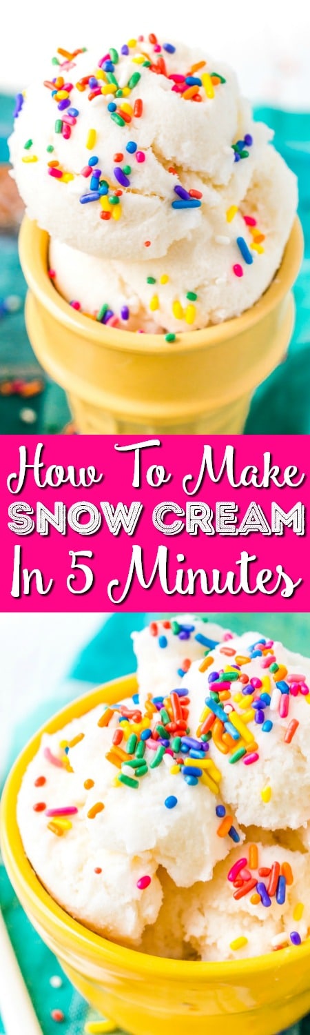 This Snow Cream is an easy homemade ice cream made out of actual snow! A fun recipe to make with the kiddos in vanilla, caramel, or chocolate flavor!