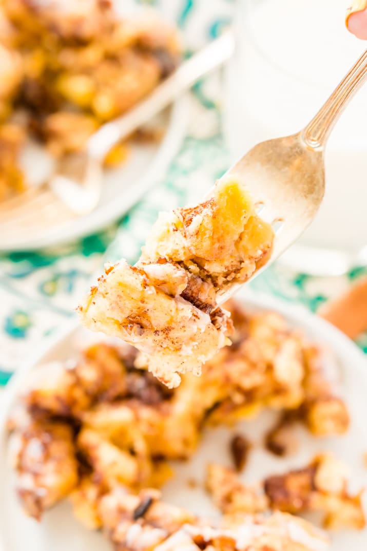 fork of cinnamon roll casserole