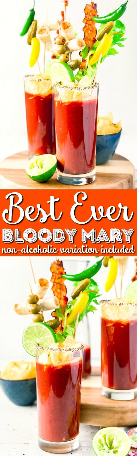 This is the Best Bloody Mary recipe made with vodka, tomato juice, spices, hot sauce, Worcestershire sauce and other delicious ingredients! Perfect for weekend mornings and brunch with friends!