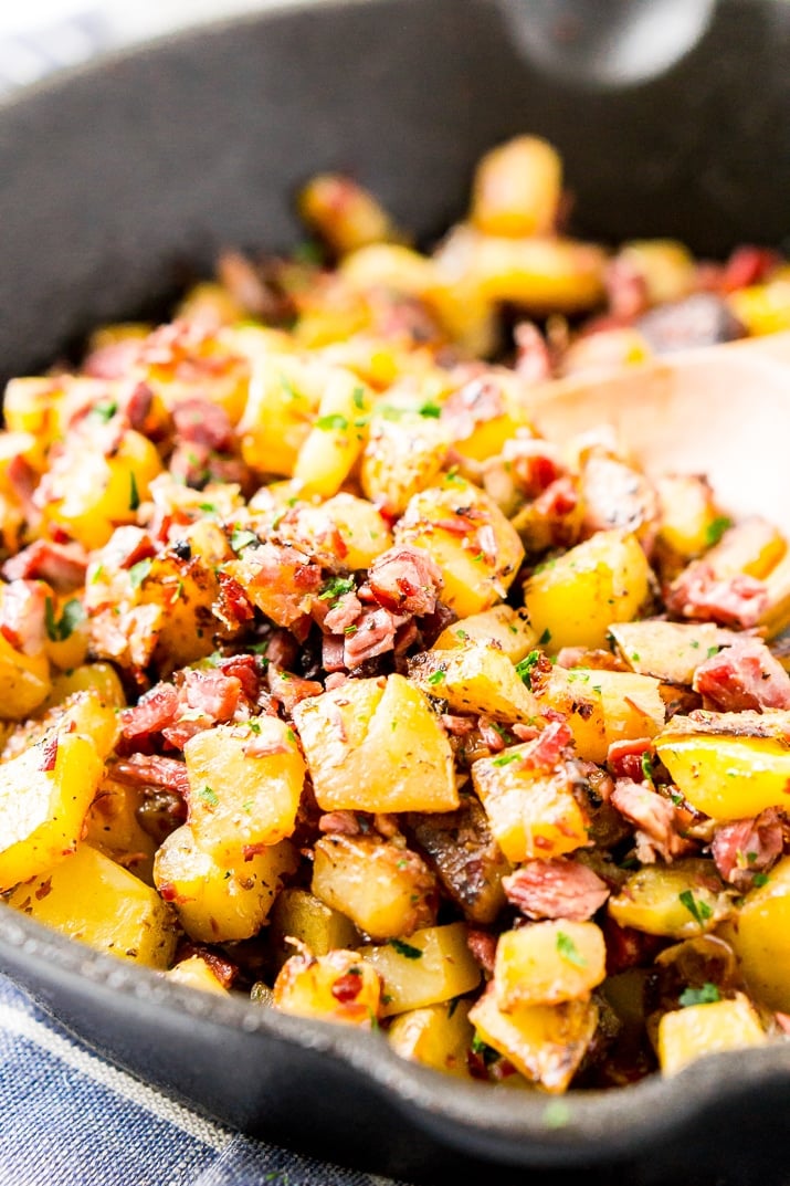 Corned beef hash in cast iron skillet