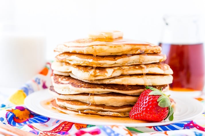 Buttermilk Pancakes and Strawberry on White Plate