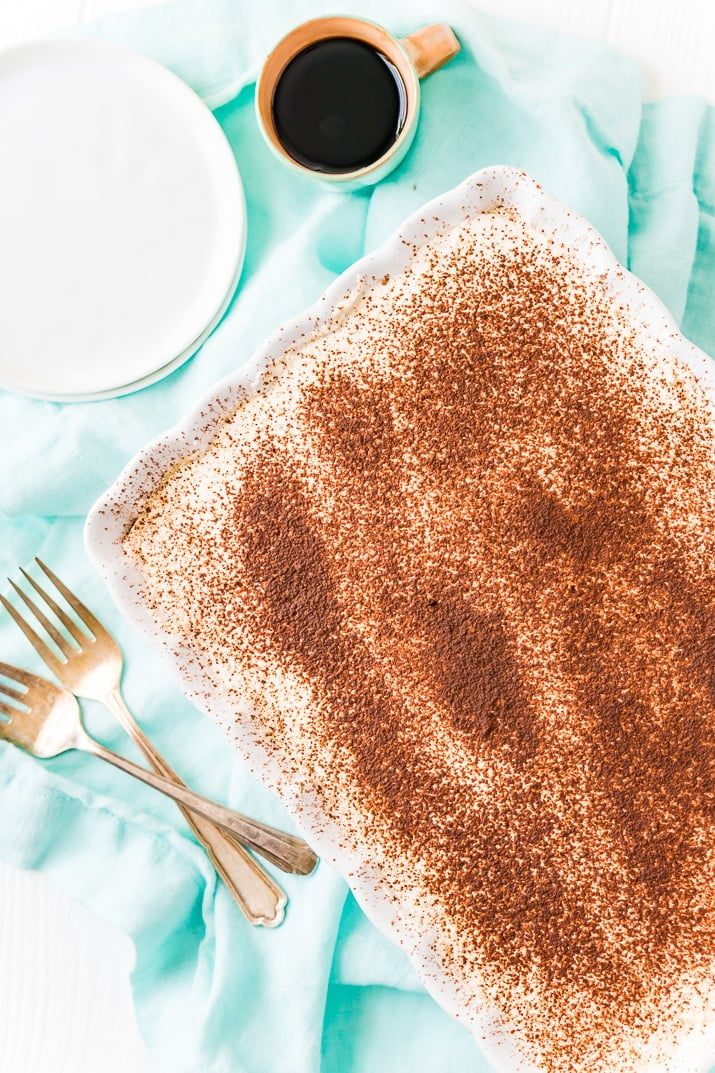 Overhead Shot of Pan of Homemade Tiramisu