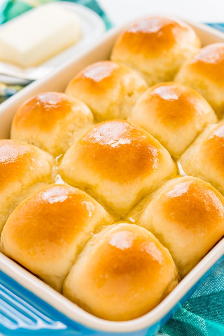 Buttery yeast rolls in pan