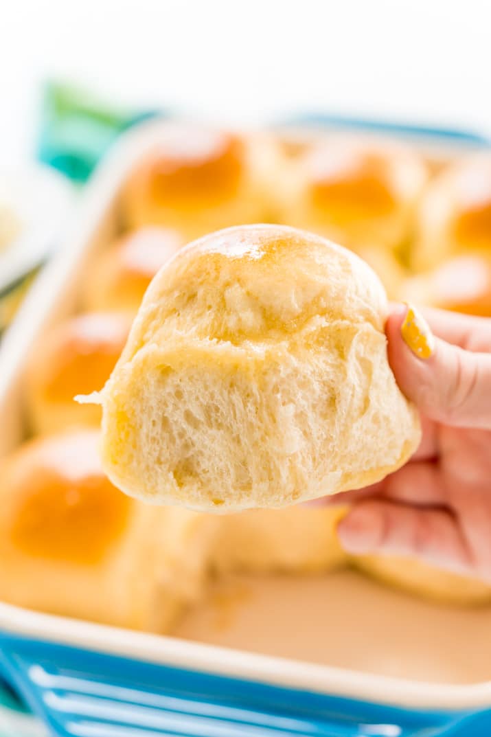 Woman's hand holding yeast roll