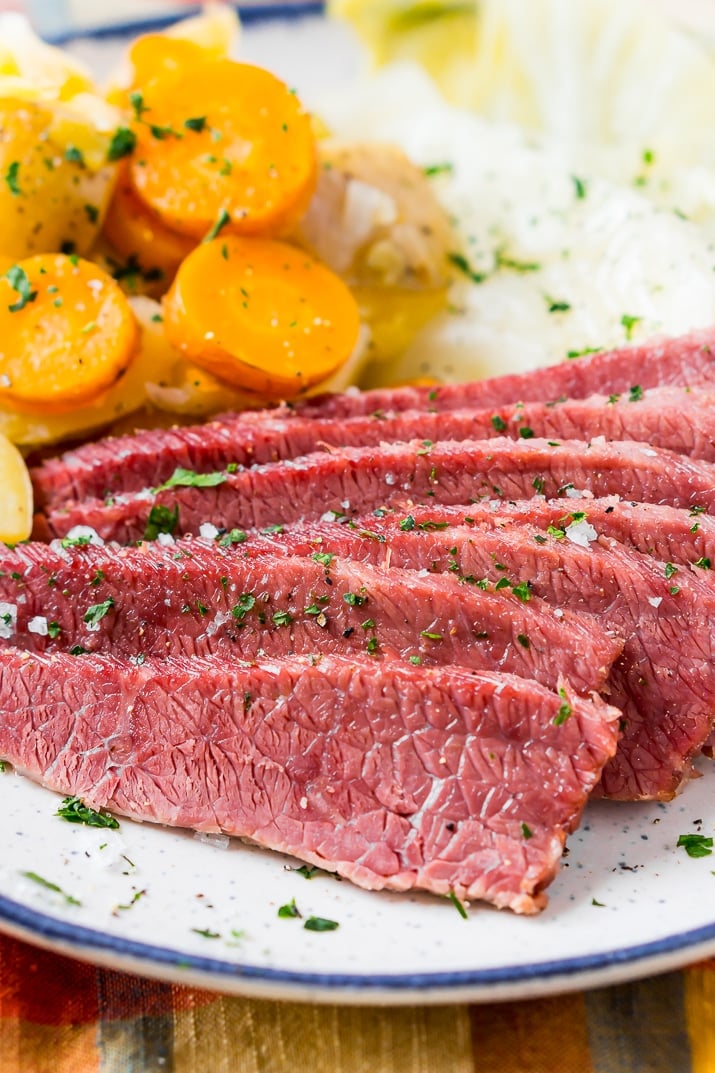 Corned beef and cabbage for St. Patrick's Day on plate